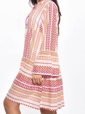 Lulla Collection Boho Stripe Print Bell Sleeve Dress in Pink & Orange